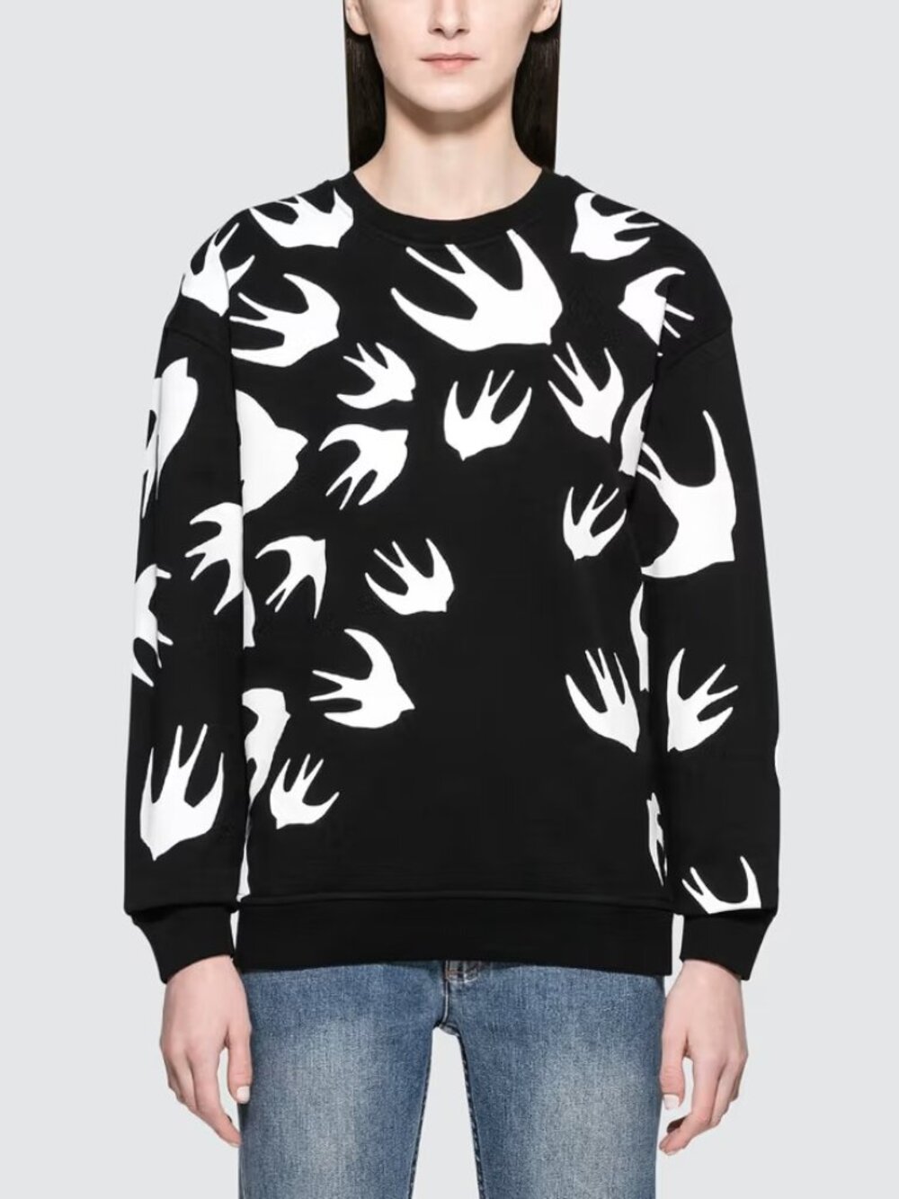 McQ Alexander McQueen Black White Swallow Swarm Crewneck Sweatshirt M